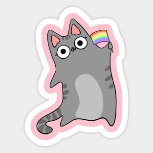 Pride Flag Gray Tabby Cat Pride Month Celebration Rainbow Flag Sticker